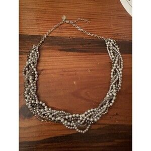 LOFT Outlet Multi Strand Beaded Statement Chunky Necklace Metallic Twist 18” J1